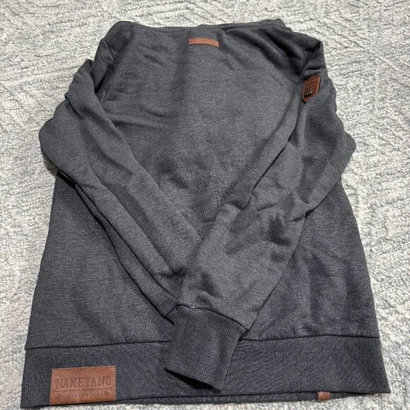 Naketano Sweater Women's XL Hooded Brave New World Thick High Cowl Neck Gray - Picture 4 of 5